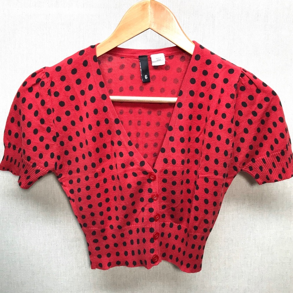 Divided by H&M Red polka dot buttoned crop top
